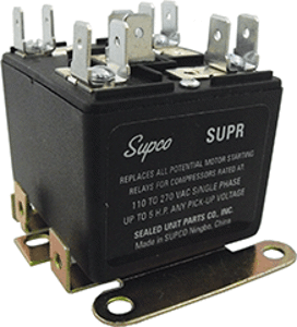 Potential Relay, Universal, Motor Power Rating Up to 5 hp, Operating Voltage 110-270 VAC, Single Phase, 30 Amps, (“drop in” wire to wire)