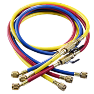 Charging Hose, 60" L 1/4" x 1/4" Gasket Seal Ball Valve Hose Set R/Y/B w/ 6" Whip End KOBRA