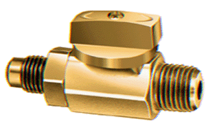 Ball Valve, 1/4" SAE Flare x 1/8" MPT Refrigeration Shut-Off Brass